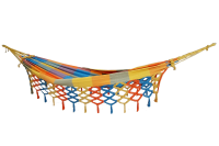 Rede de solteiro quadriculada amarela, laranja e azul piscina 100% algodão com varanda macramé
